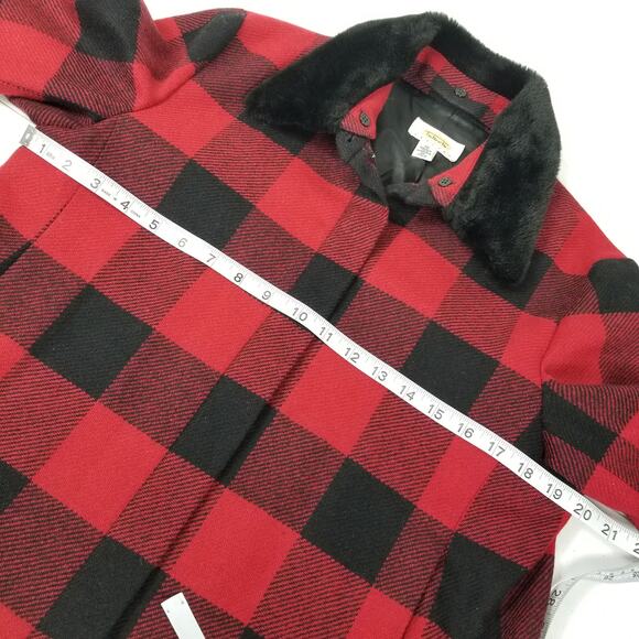 Talbots Italy Red Black Jacket Wool / Lined Faux Fur Collar Removeable EUC 10 P - Picture 7 of 10